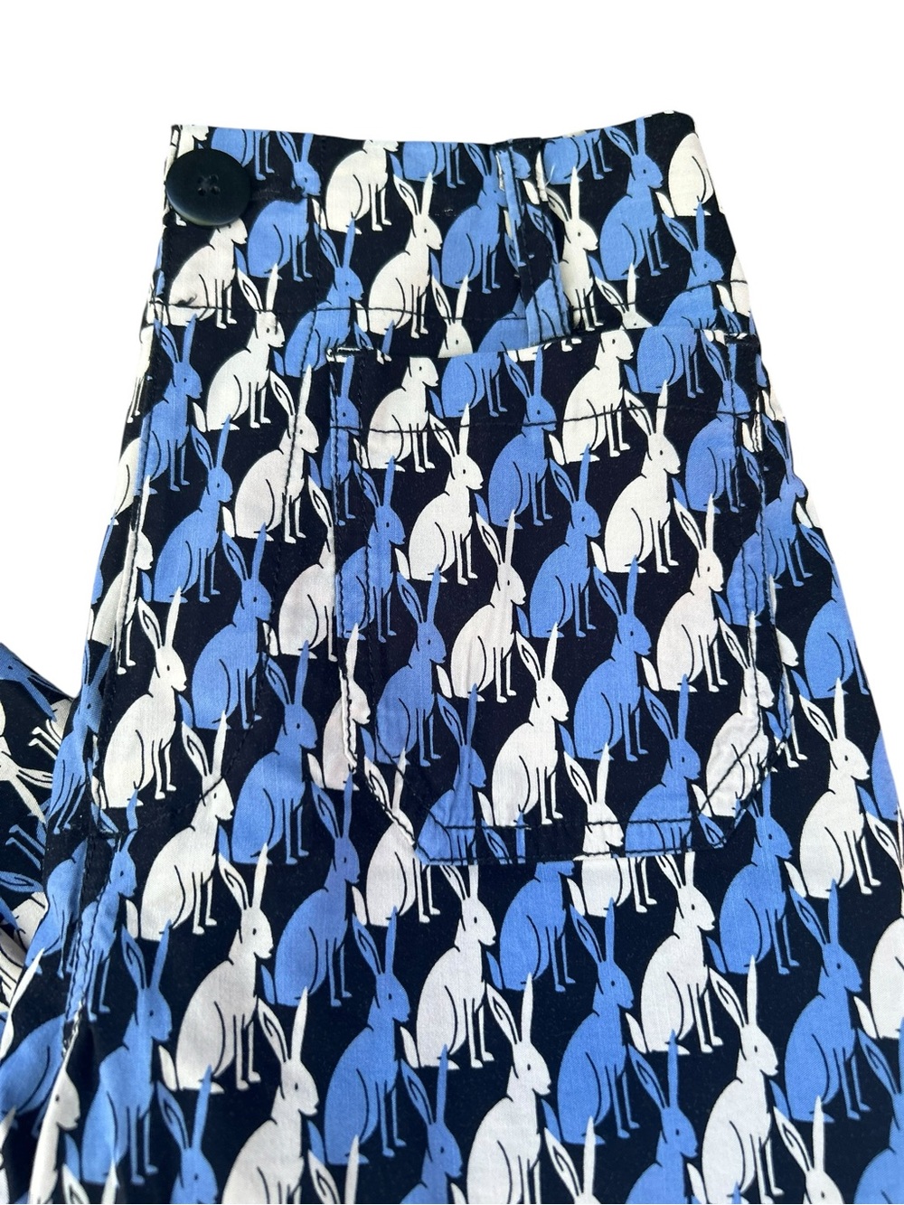 Anthropologie Maeve Colette Wide Leg Crop Pants Rabbit Print Blue Bunnies Sz 23 - Picture 3 of 8